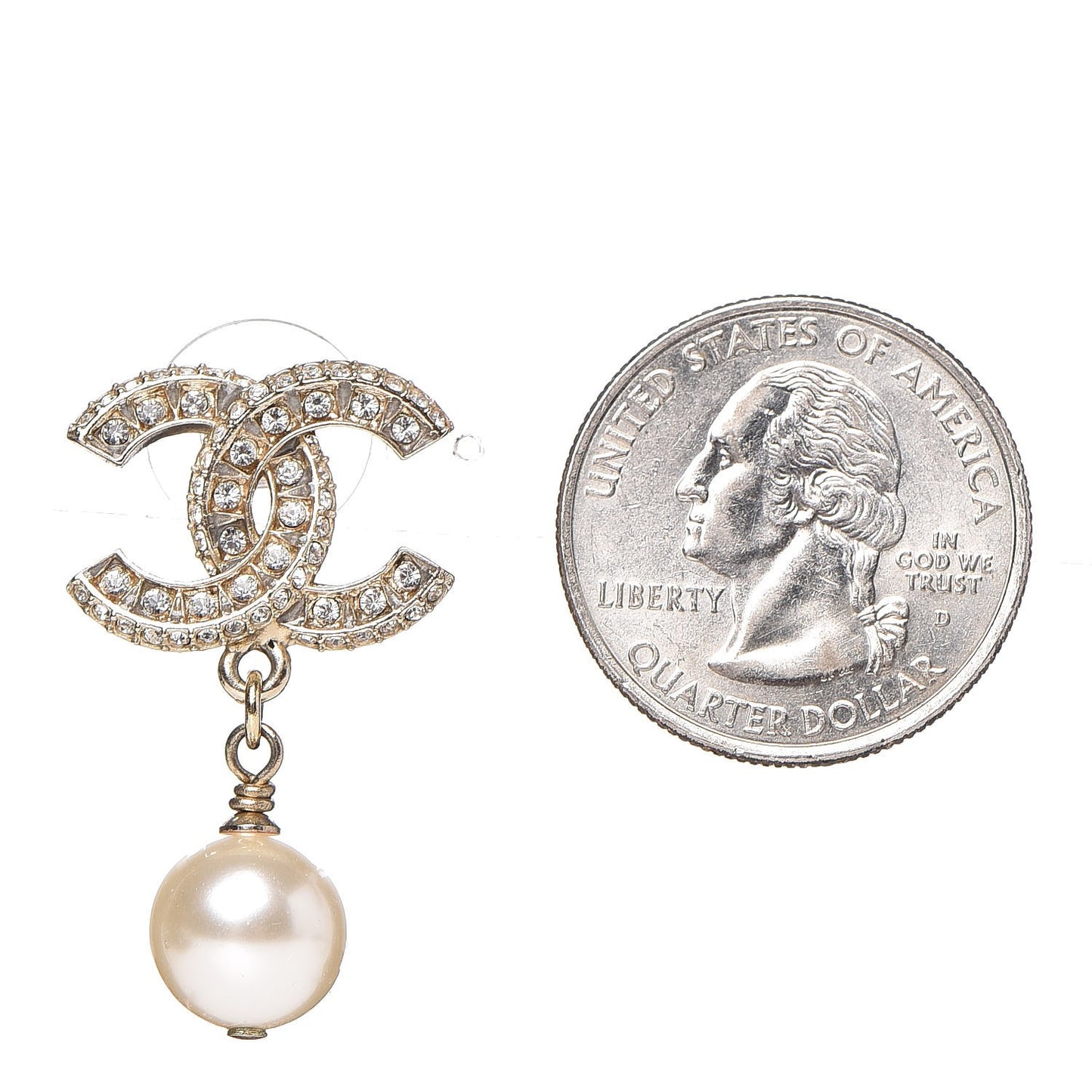 Crystal Pearl CC Drop Earrings Gold