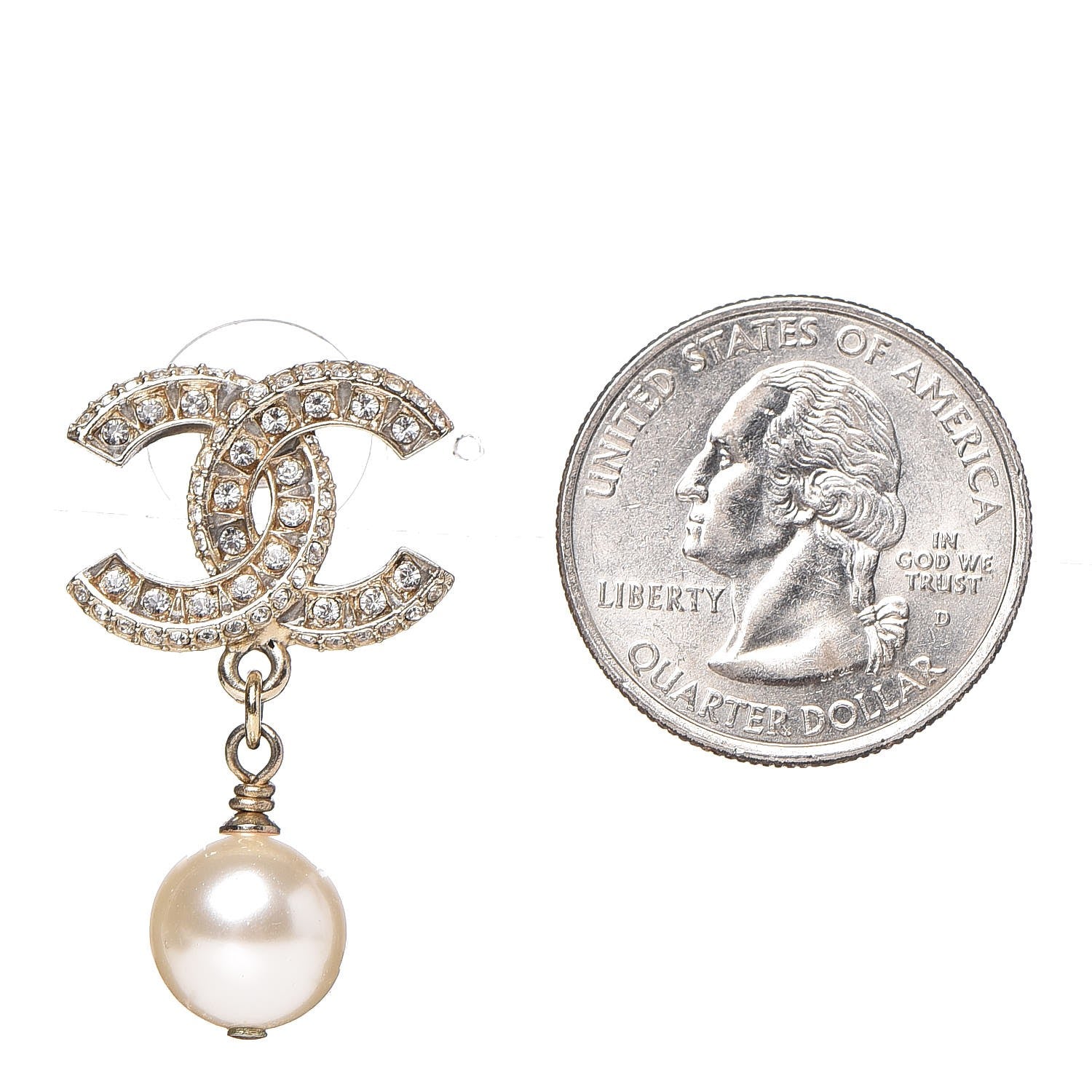 Chanel Crystal Pearl CC Drop Earrings Gold 2 of 4