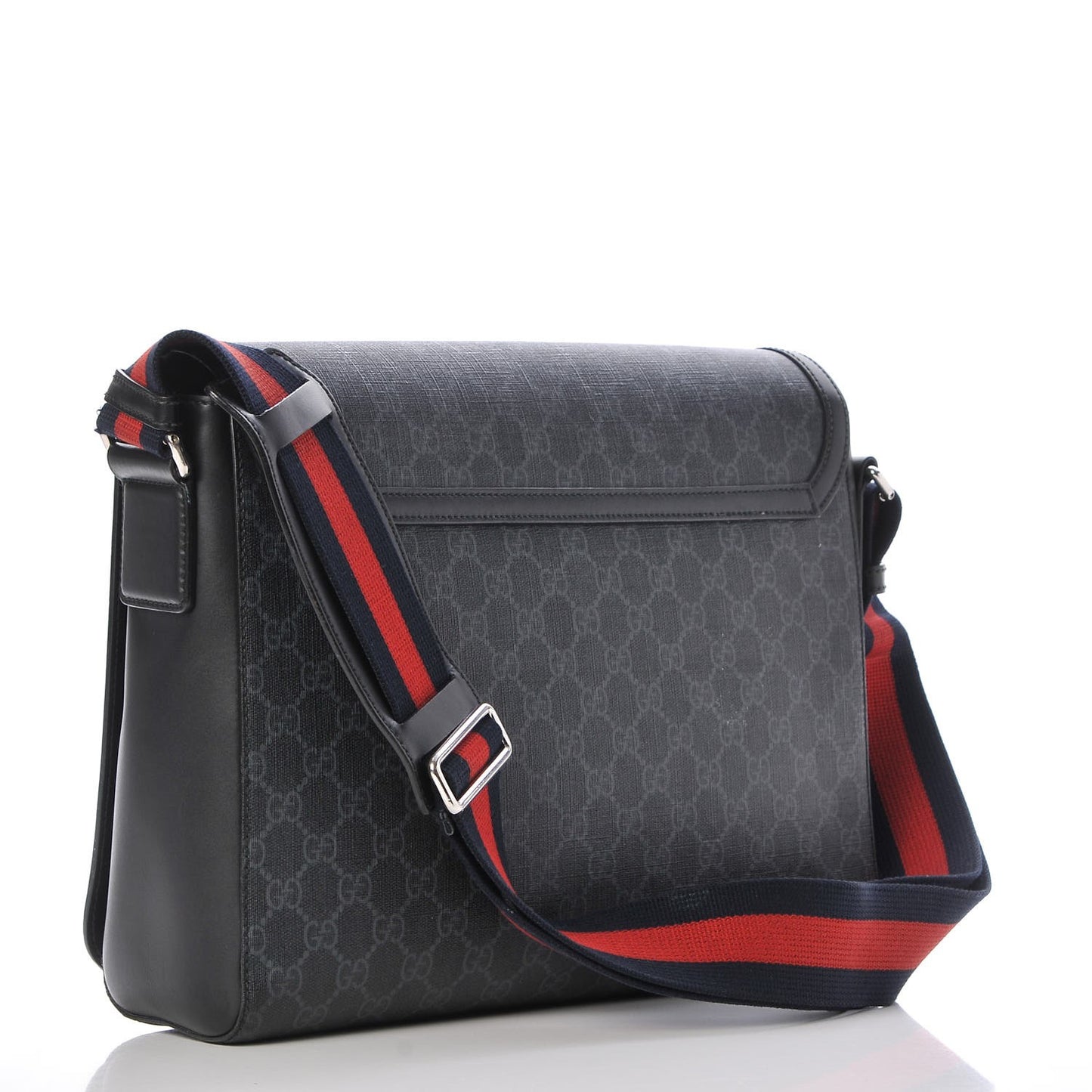 GG Supreme Monogram Web Flap Messenger Bag Black Grey