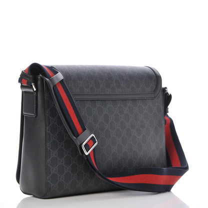 Gucci GG Supreme Monogram Web Flap Messenger Bag Black Grey 3 of 10