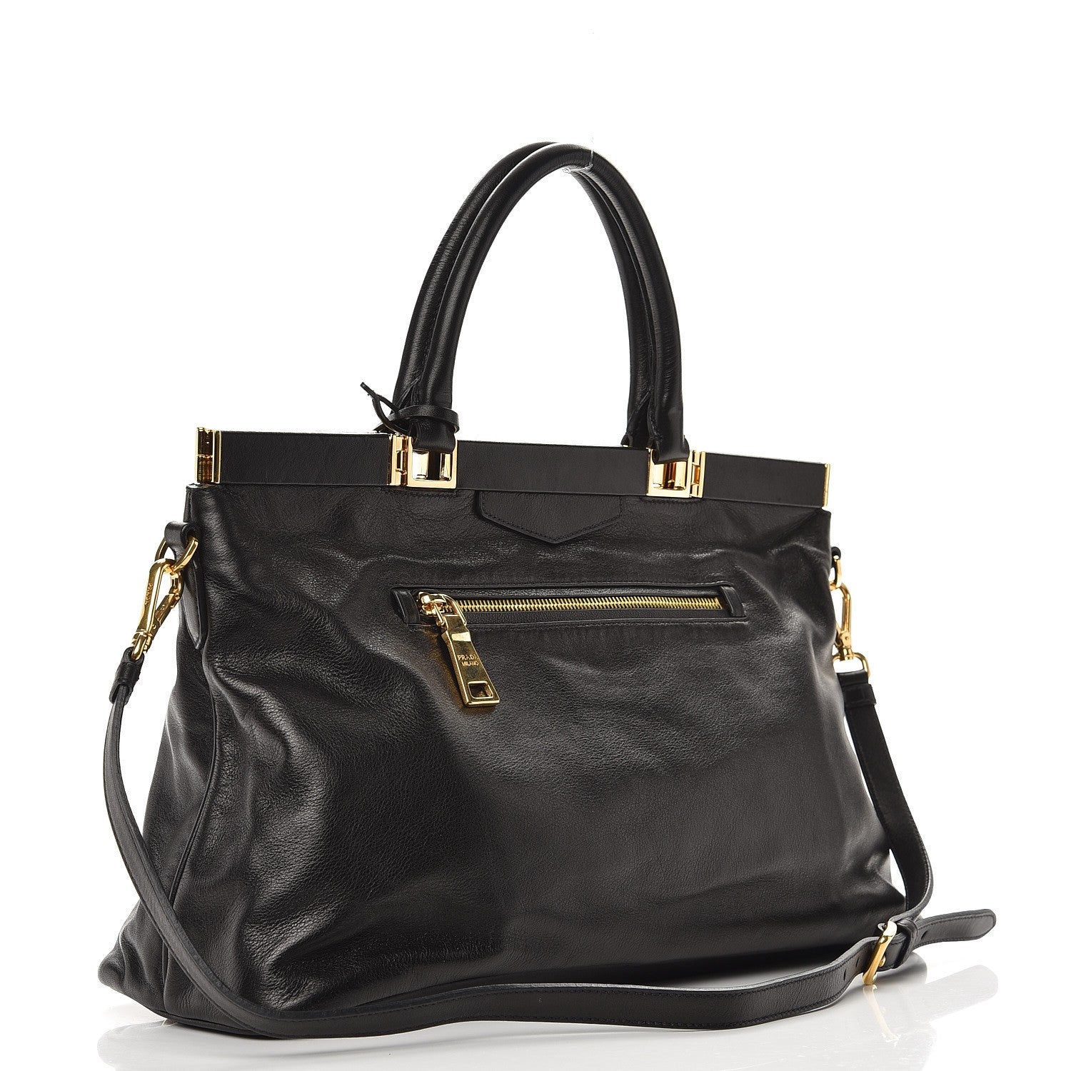 Prada Soft Calf Frame Shoulder Bag Black 4 of 9