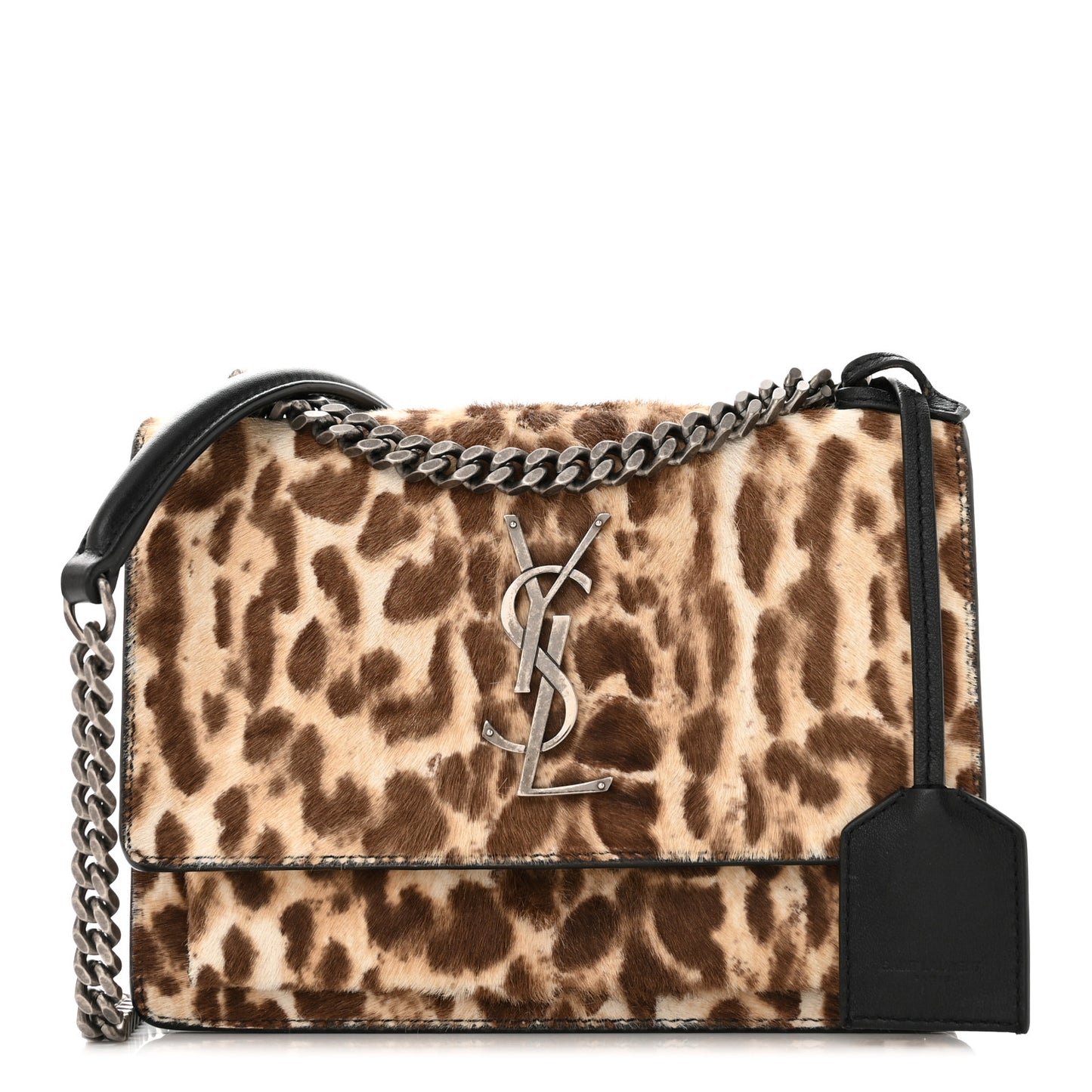 Calf Hair Leopard Print Monogram Small Sunset Chain Wallet Natural Black