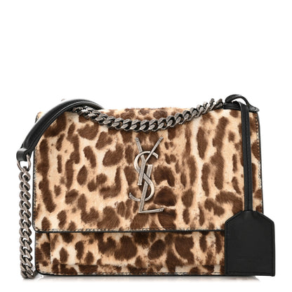 Saint Laurent Calf Hair Leopard Print Monogram Small Sunset Chain Wallet Natural Black 1 of 13