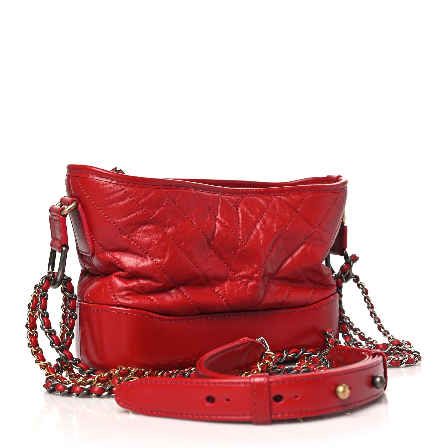 Aged Calfskin Chevron Quilted Small Gabrielle Hobo Red