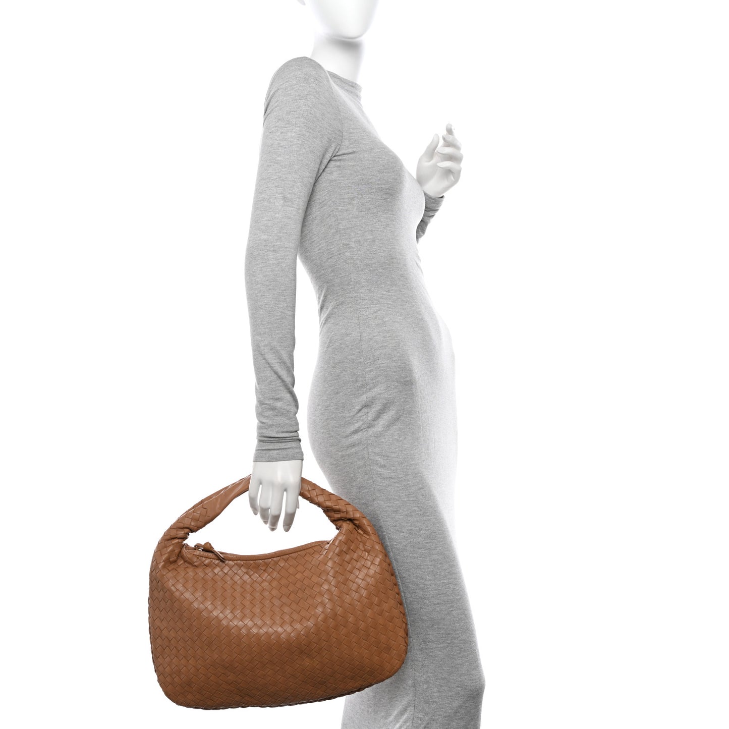 Nappa Intrecciato Embossed Medium Veneta Hobo Camel