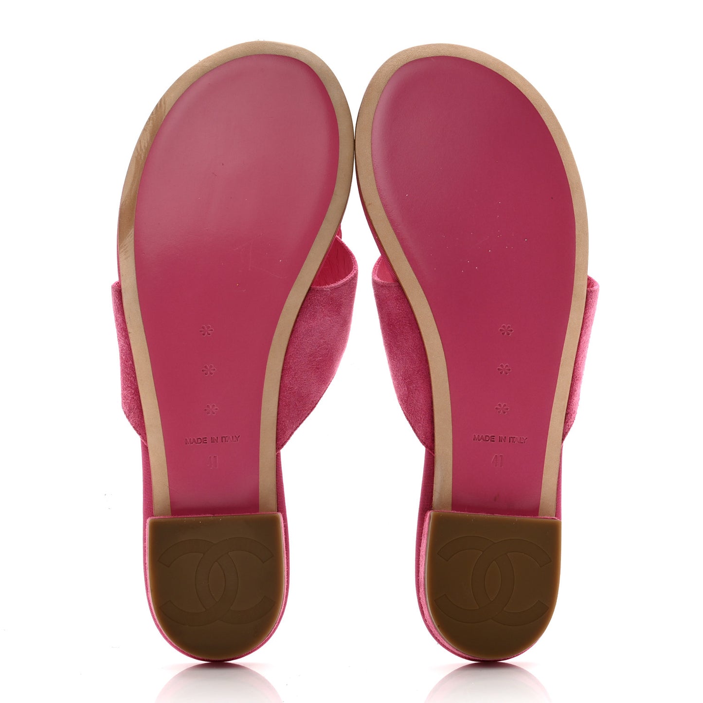 Suede Calfskin Camellia Thong Sandals 41 Pink