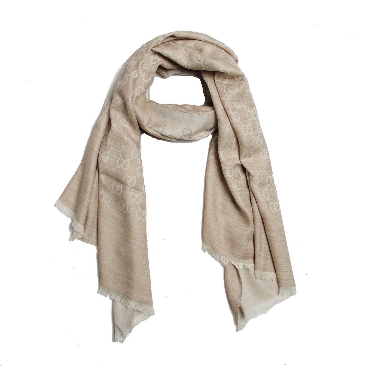 Wool Silk GG Monogram GGNat Plus Scarf Sand