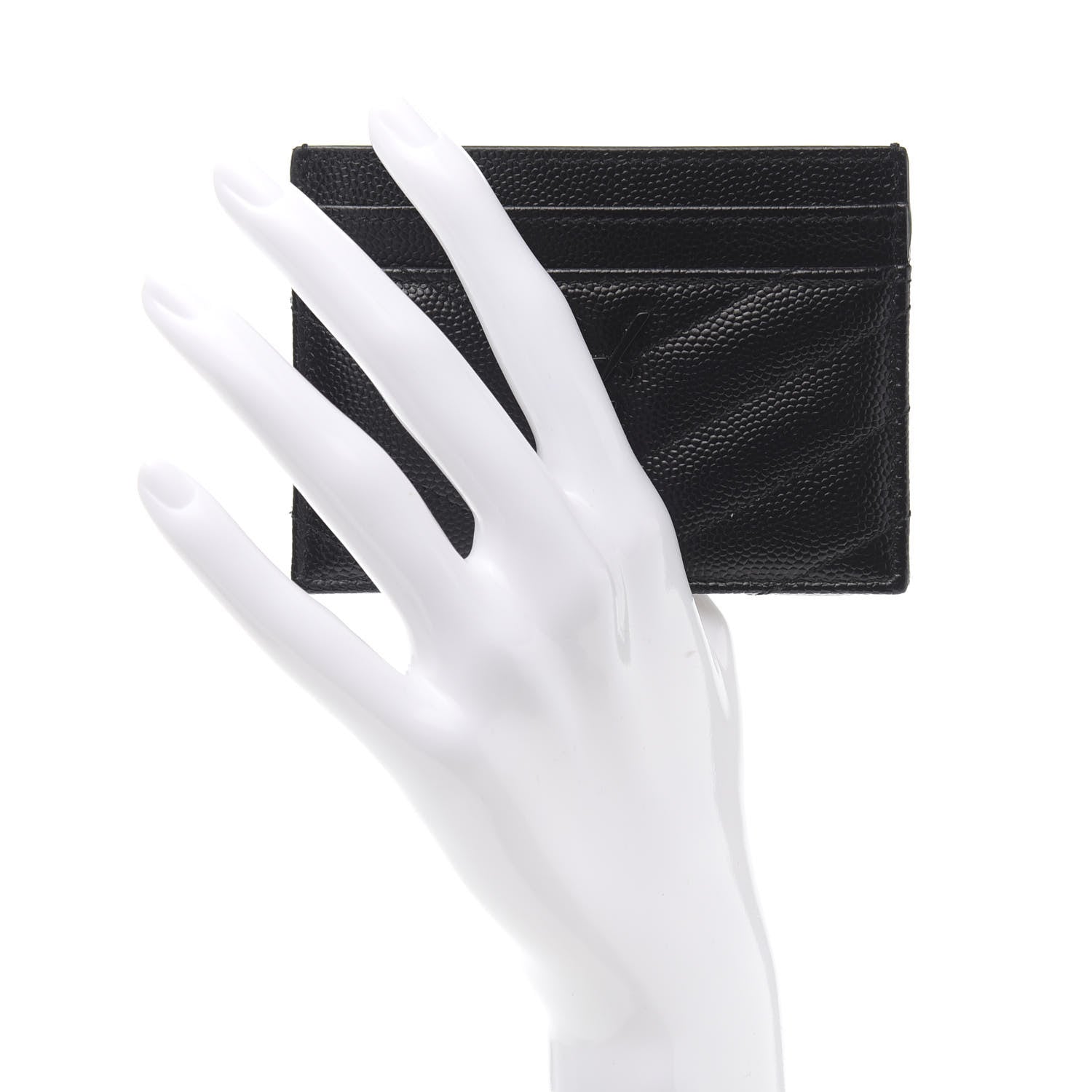 Saint Laurent Grain De Poudre Matelasse Chevron Monogram Credit Card Case Black 2 of 10