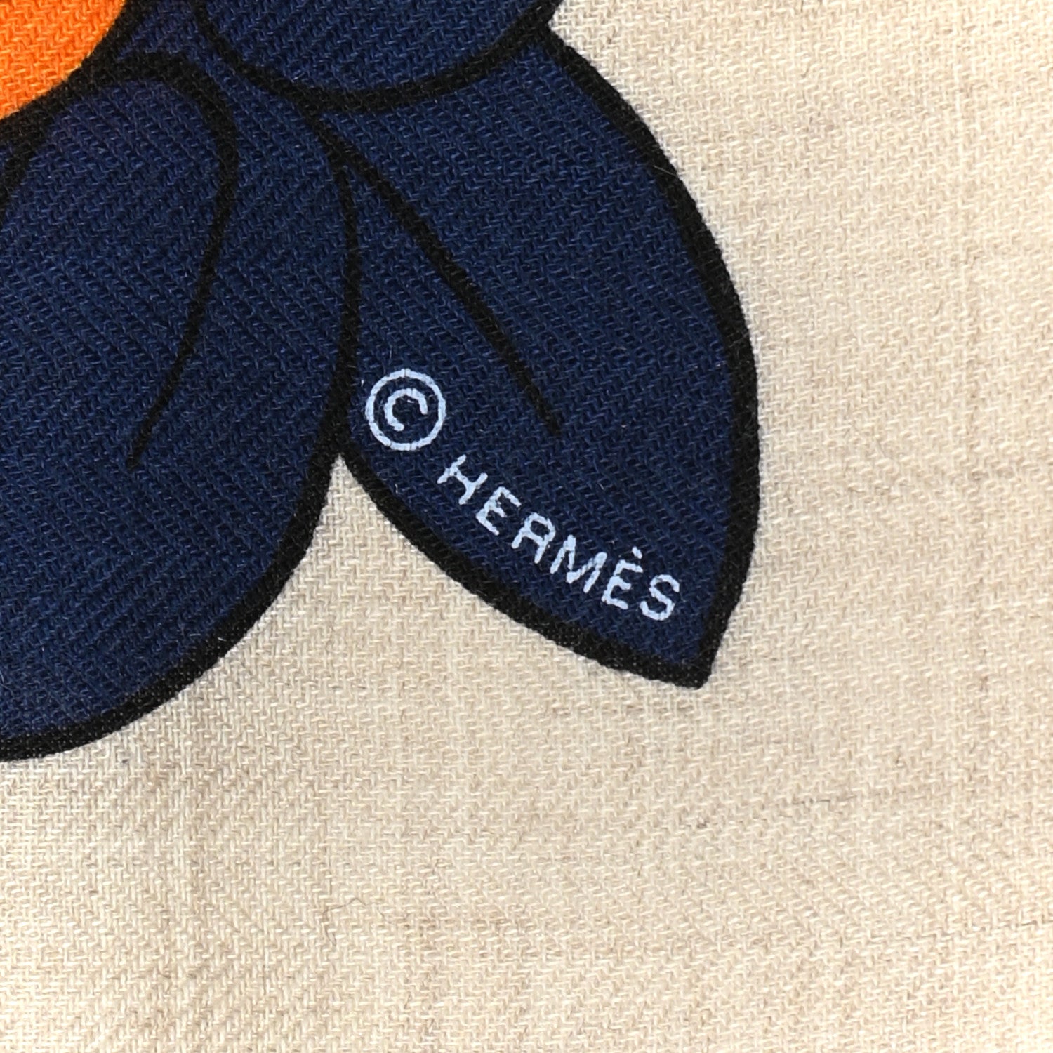 Hermes Cashmere Silk Les Leopards Shawl 140 Naturel Bleu Orange 4 of 5
