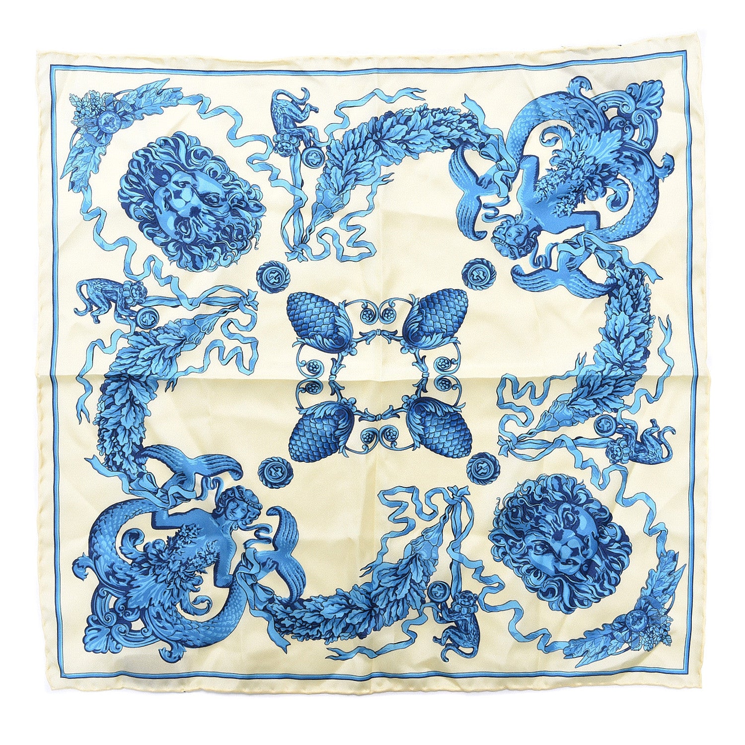 Gucci Silk Mermaid Print Scarf Blue Cream 1 of 4