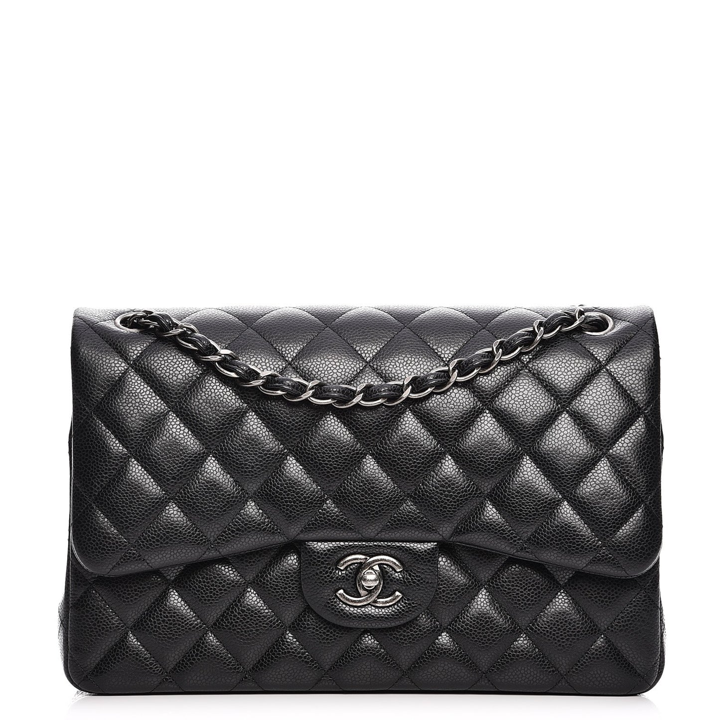 Caviar Quilted Jumbo Double Flap Black