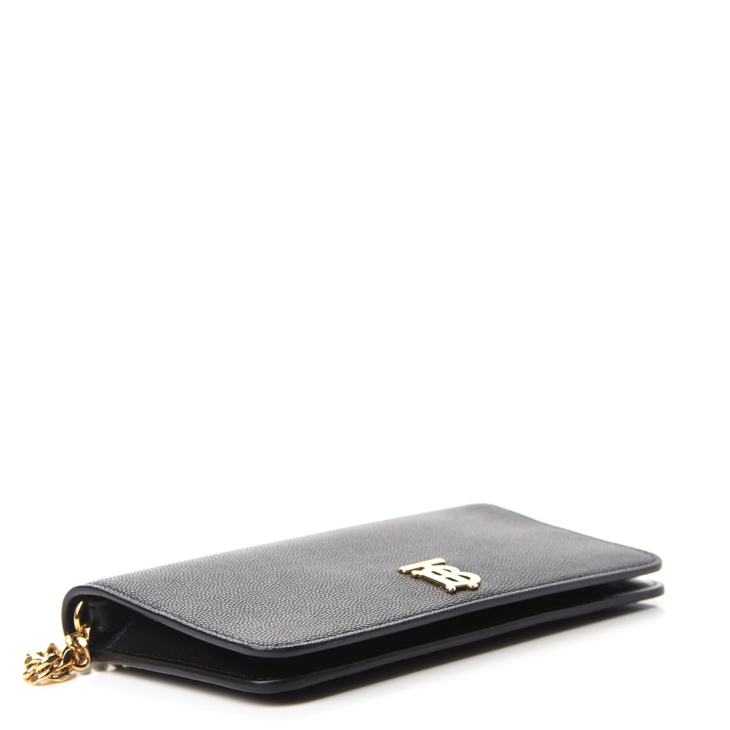 Grainy Calfskin Rowe TB Phone Wallet On Chain Black