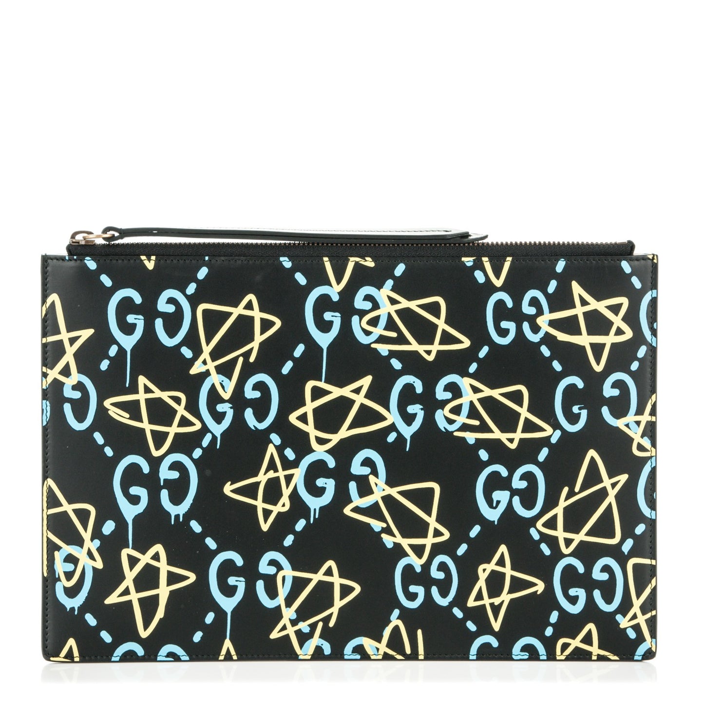 Calfskin GucciGhost Print Pouch Black New Acquamarine