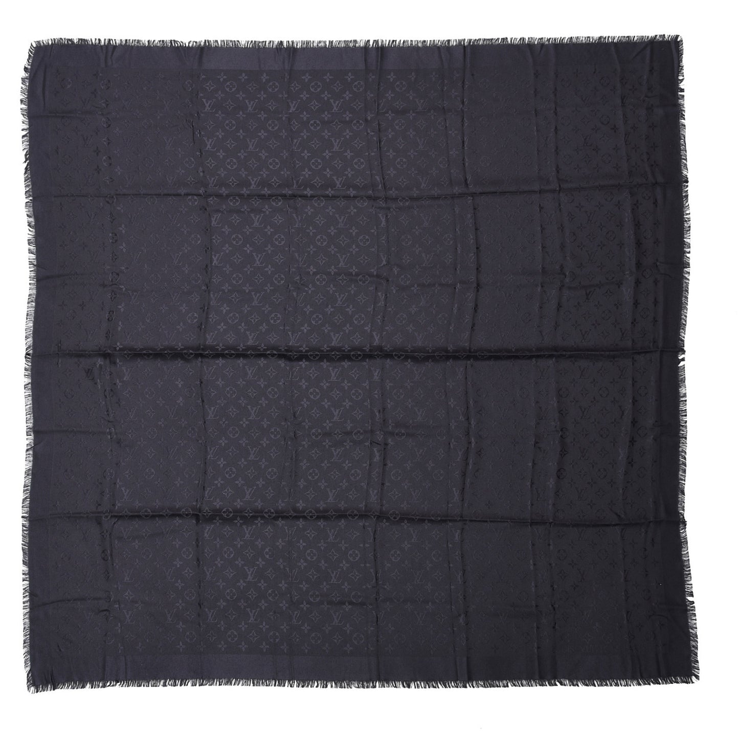 Wool Silk Monogram Shawl Black