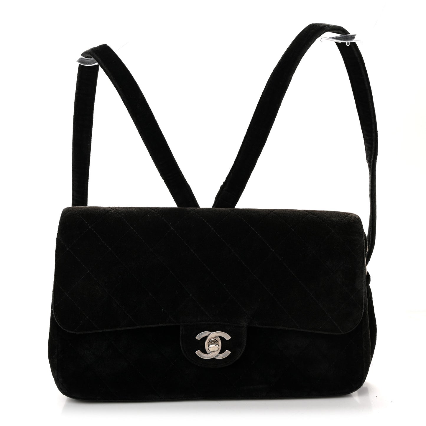 Velvet Quilted Flap Backpack Black
