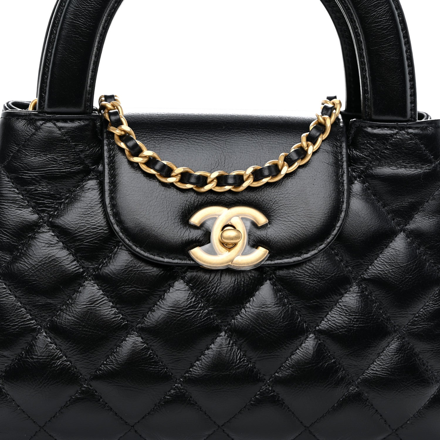 Chanel Shiny Aged Calfskin Quilted Nano Kelly Shopper Black 8 of 10