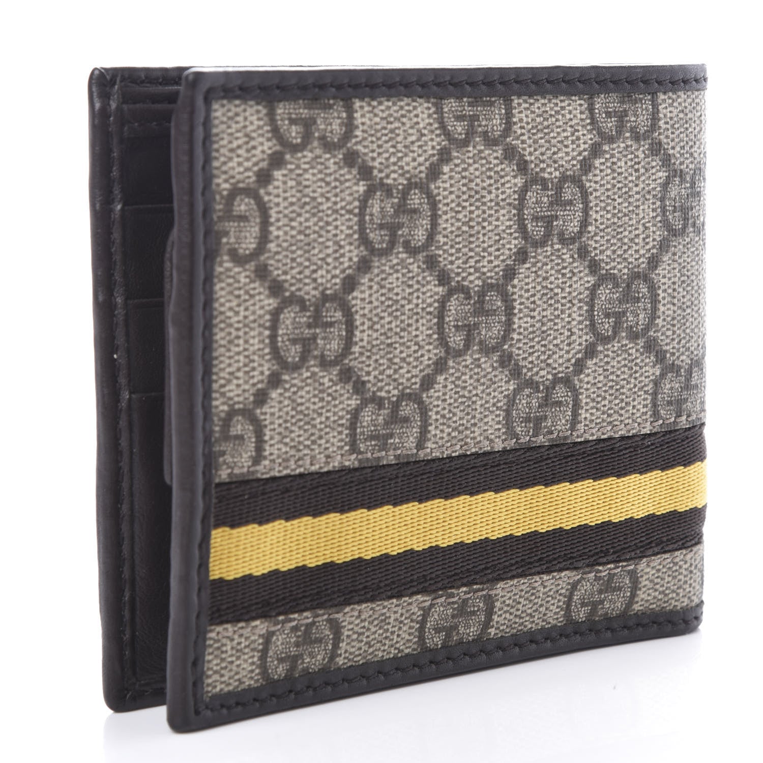 Gucci GG Supreme Monogram Web Bi-Fold Wallet Yellow Black 3 of 7