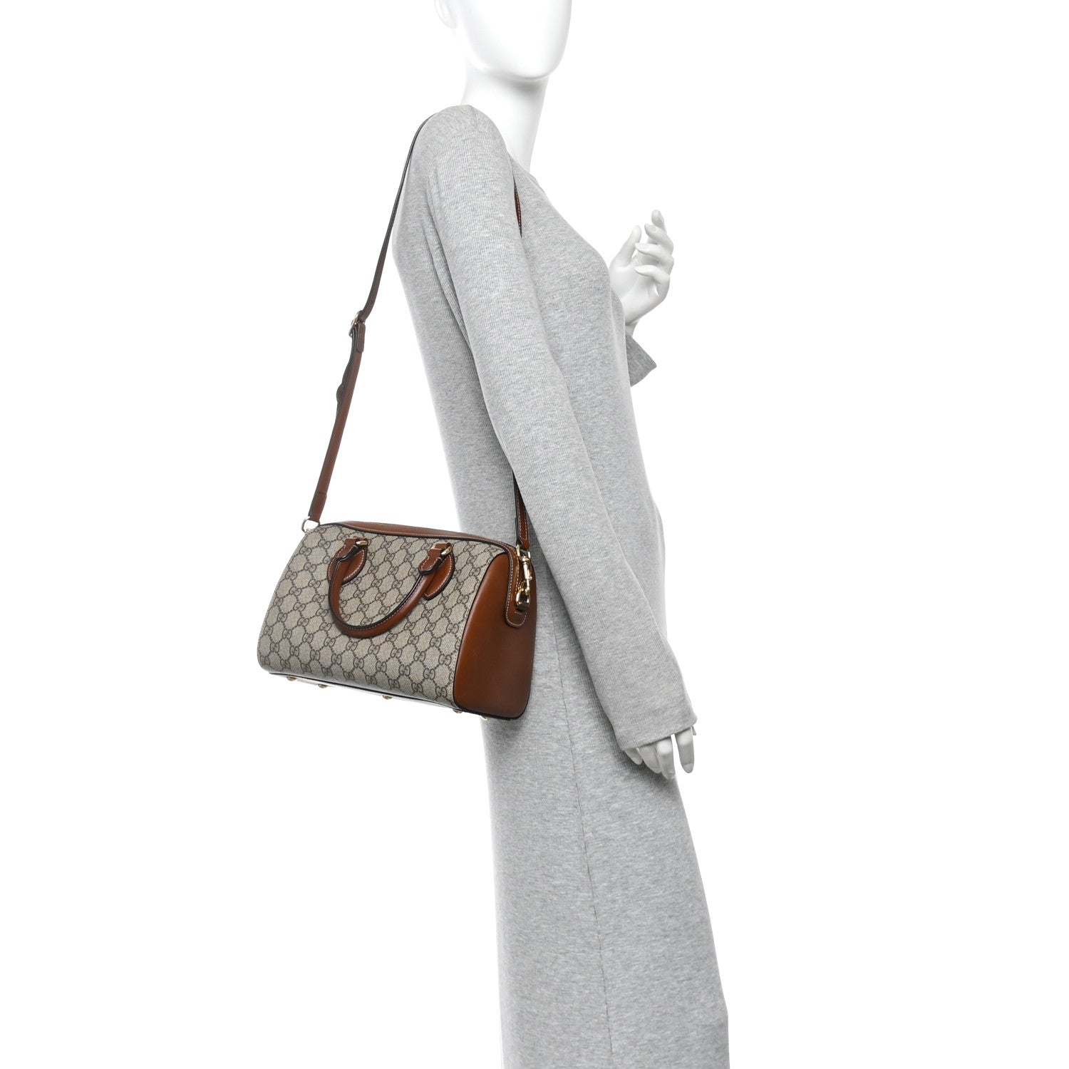 Gucci GG Supreme Monogram Cuoio Toscano Small Boston Beige Ebony Cuir 2 of 10