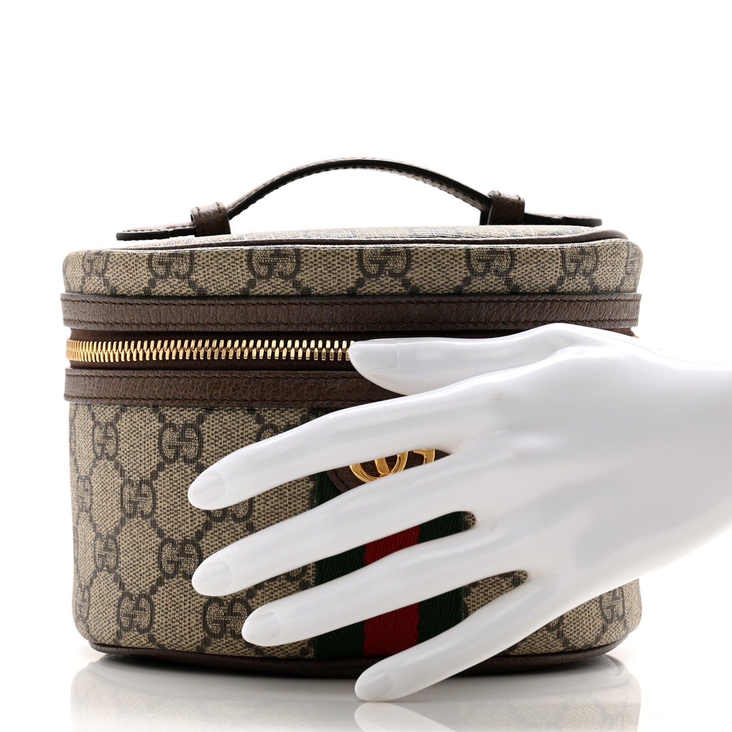 Gucci GG Supreme Monogram Textured Calfskin Web Ophidia Vanity Cosmetic Case Beige Ebony New Acero 2 of 8
