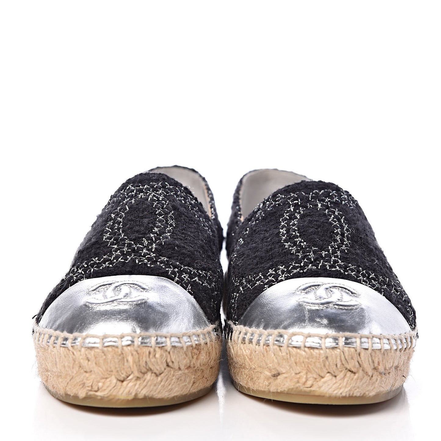 Metallic Tweed Lambskin CC Espadrilles 36 Black Silver