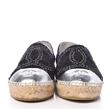 Chanel Metallic Tweed Lambskin CC Espadrilles 36 Black Silver 2 of 10
