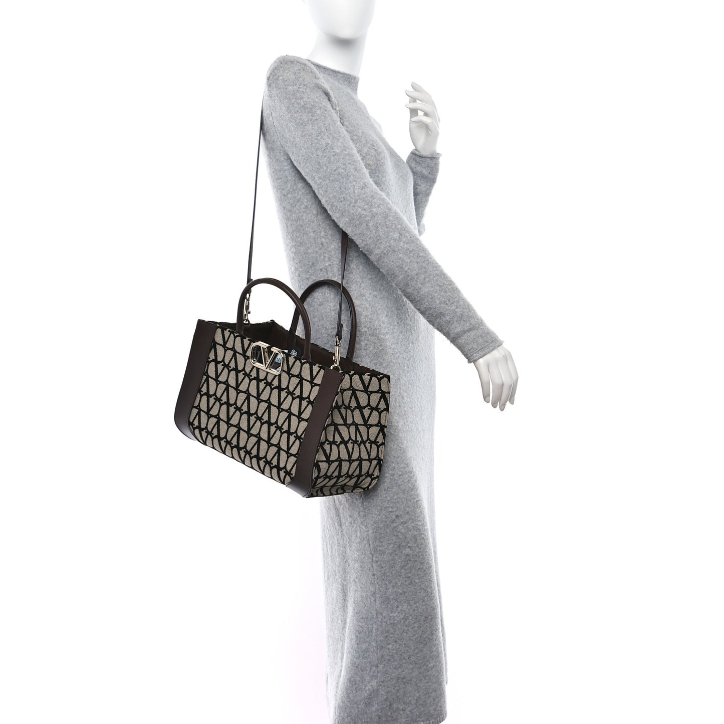 Toile Iconographe Calfskin Medium Vlogo Tote Naturale Black Fondant