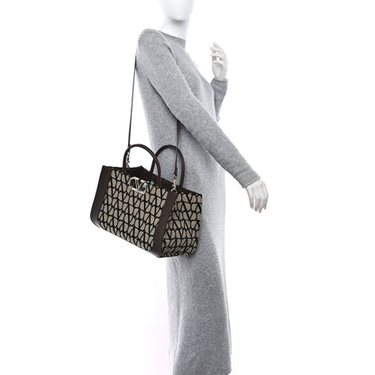 Valentino Garavani Toile Iconographe Calfskin Medium Vlogo Tote Naturale Black Fondant 2 of 8