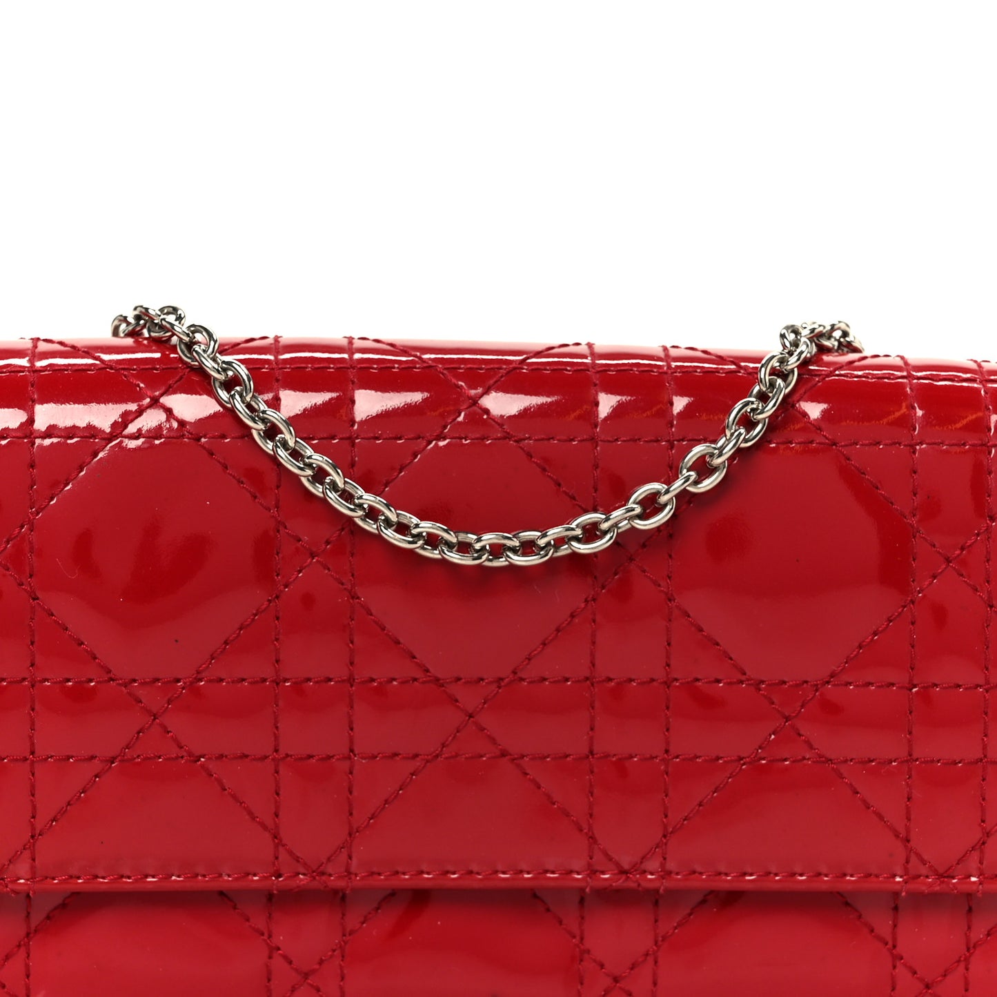Patent Cannage Lady Dior Rendezvous Wallet On Chain Red