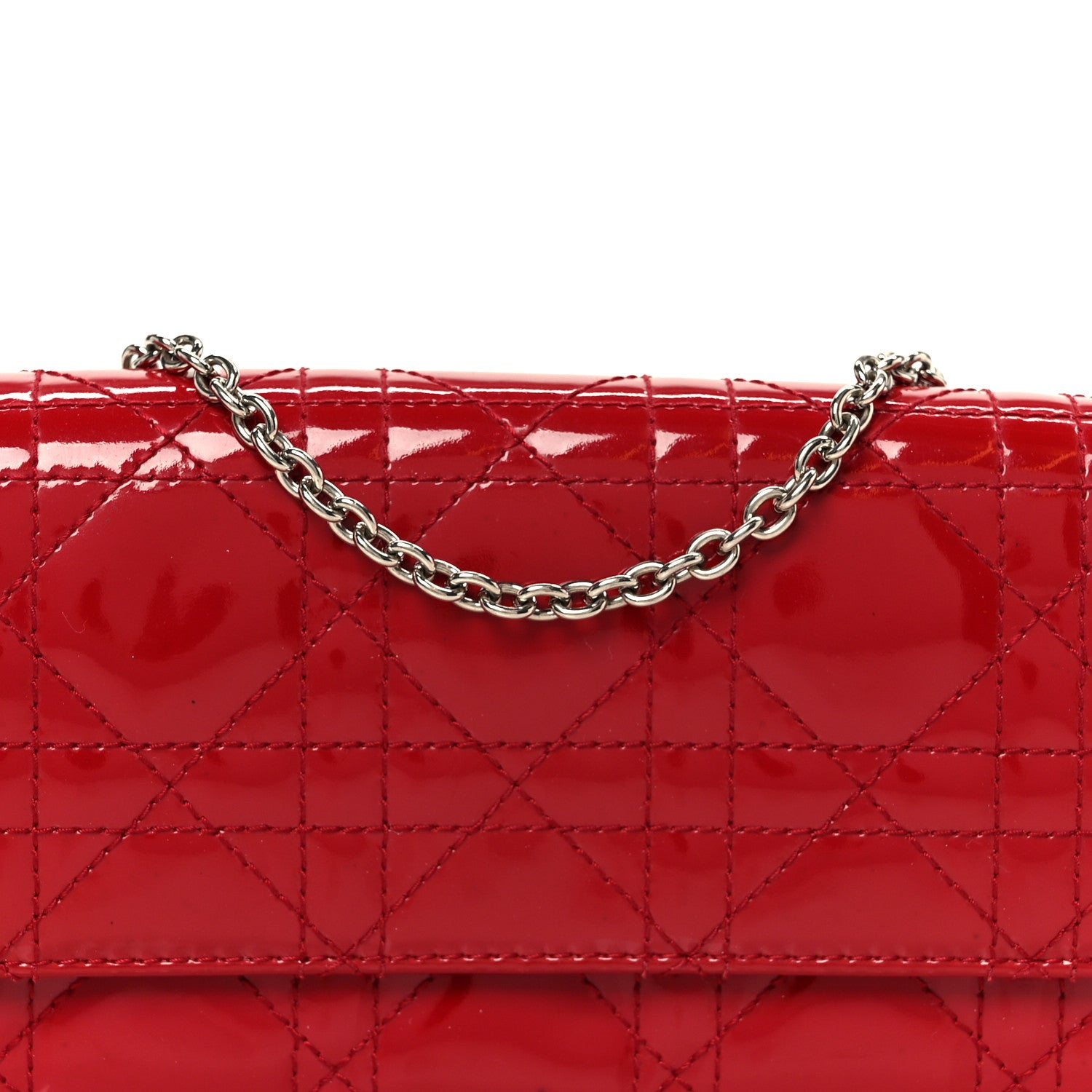 Christian Dior Patent Cannage Lady Dior Rendezvous Wallet On Chain Red 8 of 10