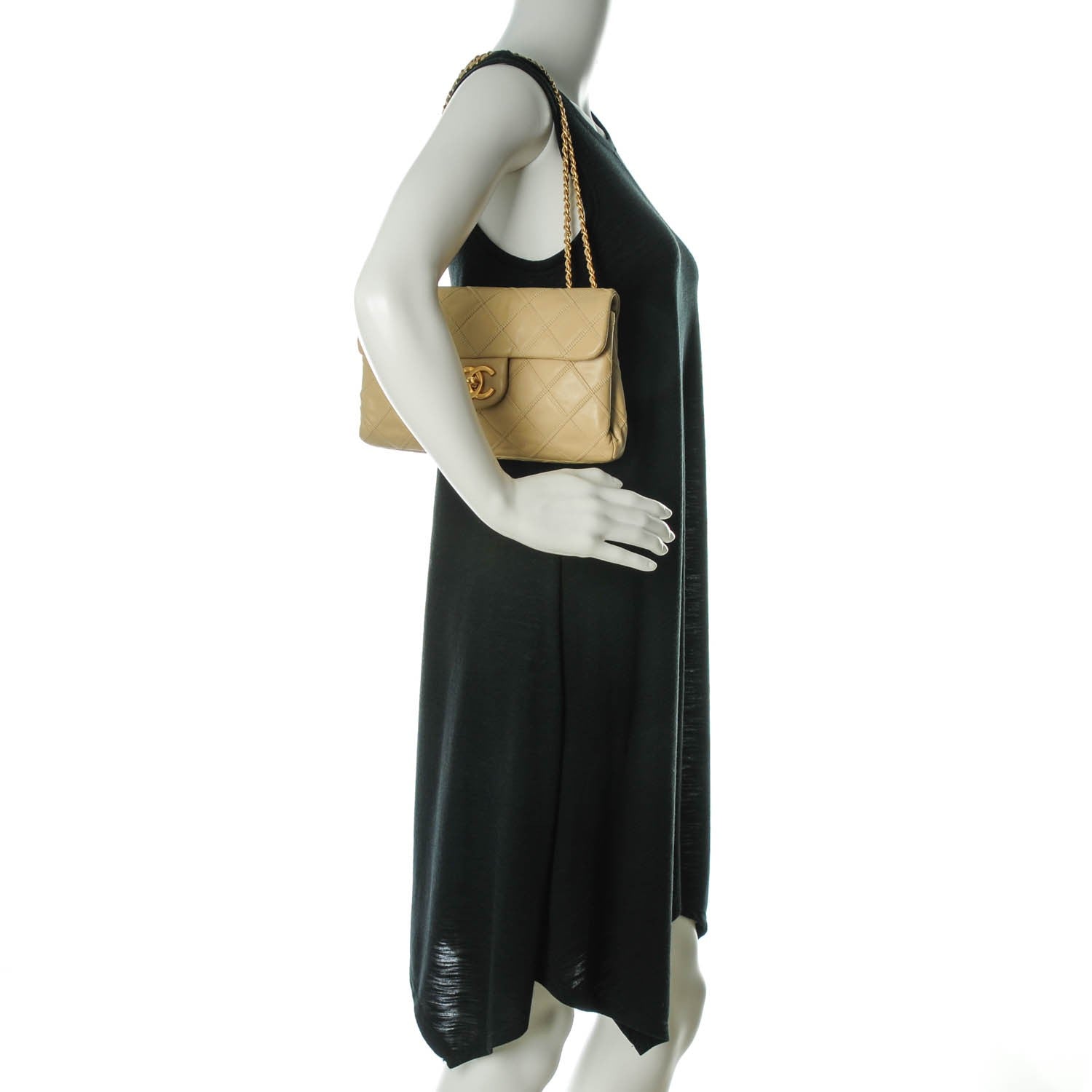 Chanel Calfskin Stitched Thin City Flap Clutch Beige 2 of 8
