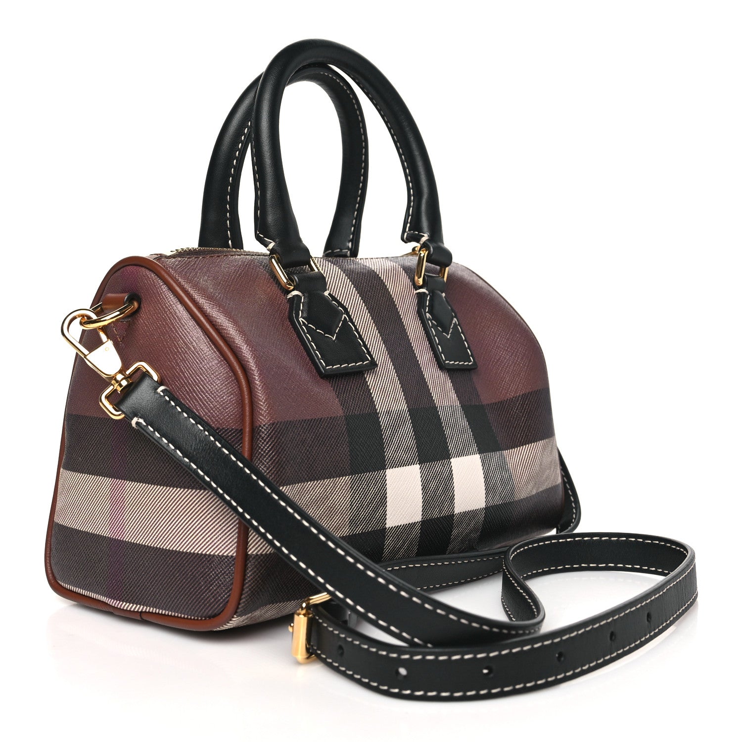 Burberry E-canvas Check Mini Bowling Bag Dark Birch Brown 3 of 10