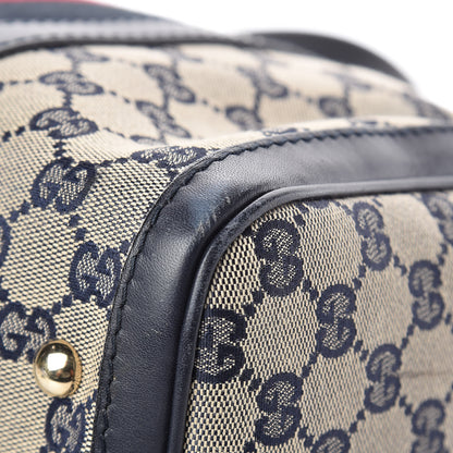 Gucci Monogram Selleria Calfskin Vintage Web Medium Boston Beige Blue 12 of 14