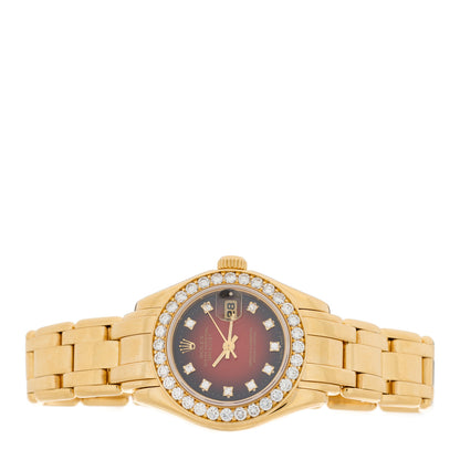 Rolex 18K Yellow Gold Diamond 29mm Pearlmaster Datejust Watch Red Gradient 69298 2 of 5
