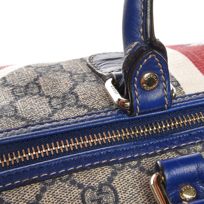 Gucci GG Plus Monogram Large Sloaney Union Jack British Flag Boston Duffle Tote Blue 13 of 24