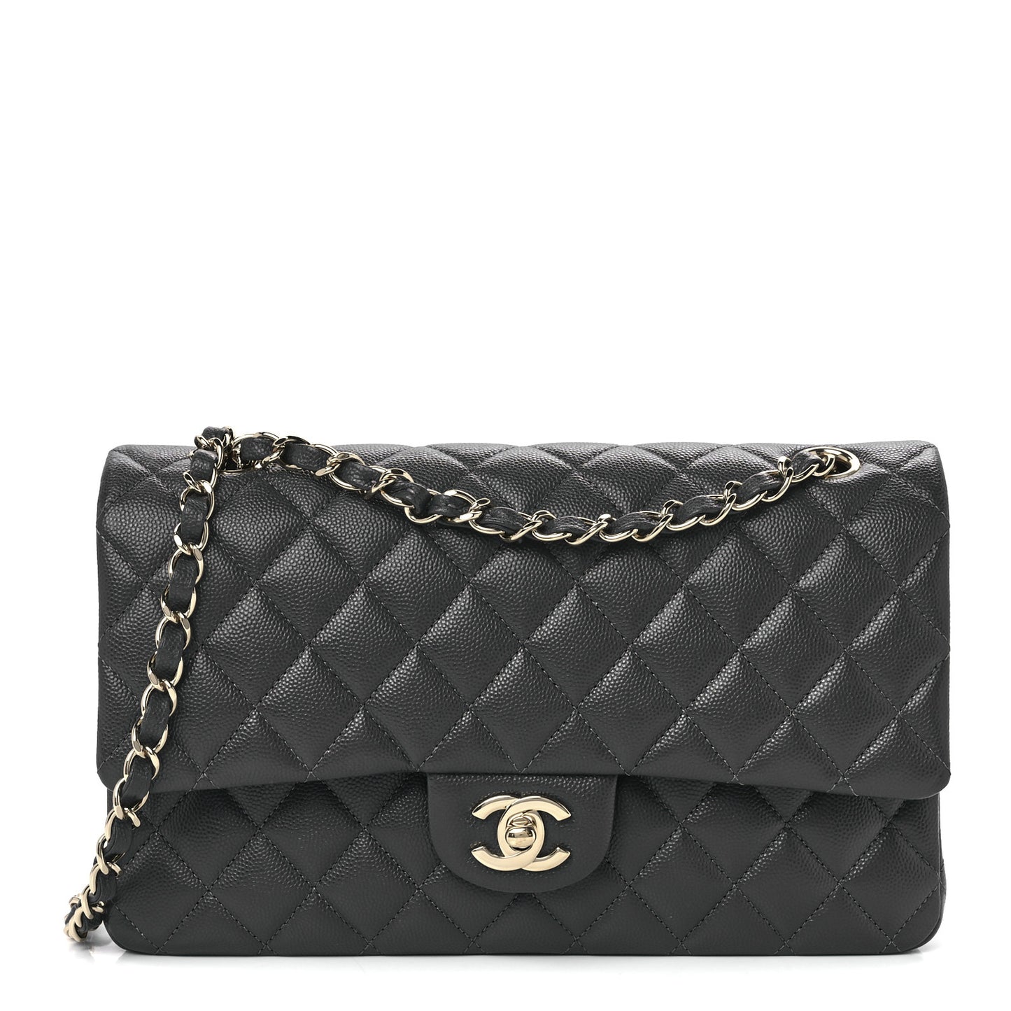 Caviar Quilted Medium Double Flap Dark Grey