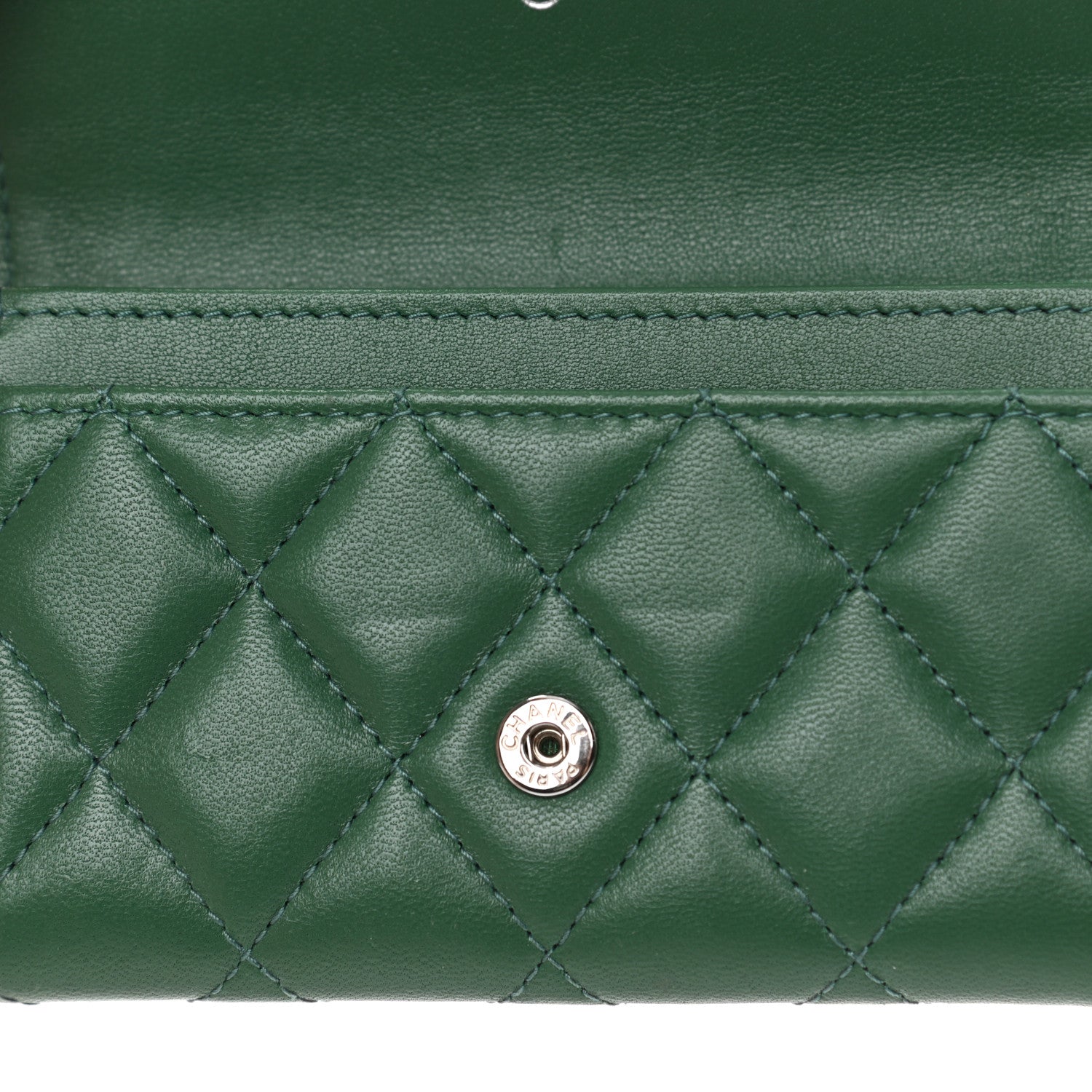 Chanel Lambskin Quilted Flap Card Holder Wallet Green 10 of 16
