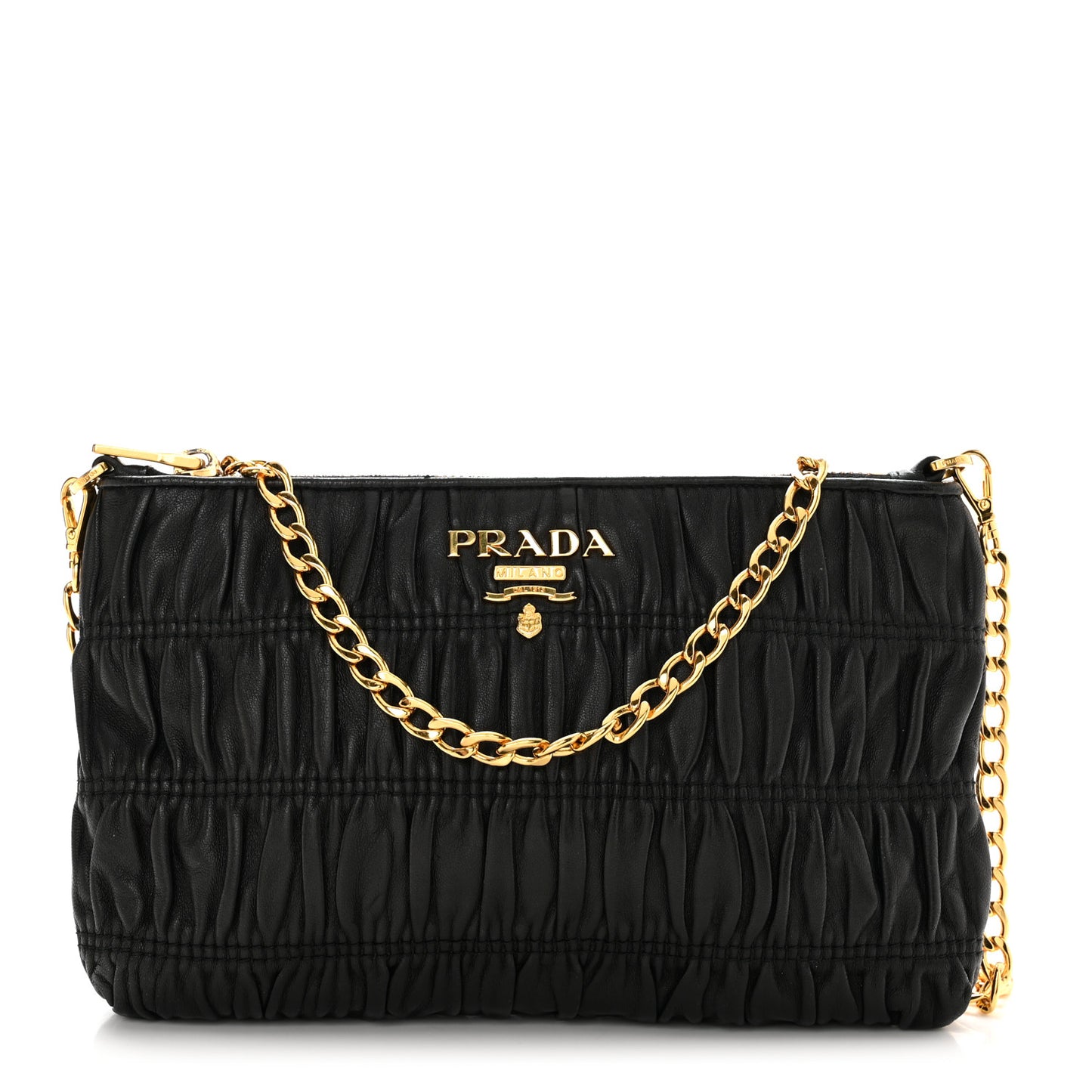 Nappa Gaufre Chain Shoulder Bag Black