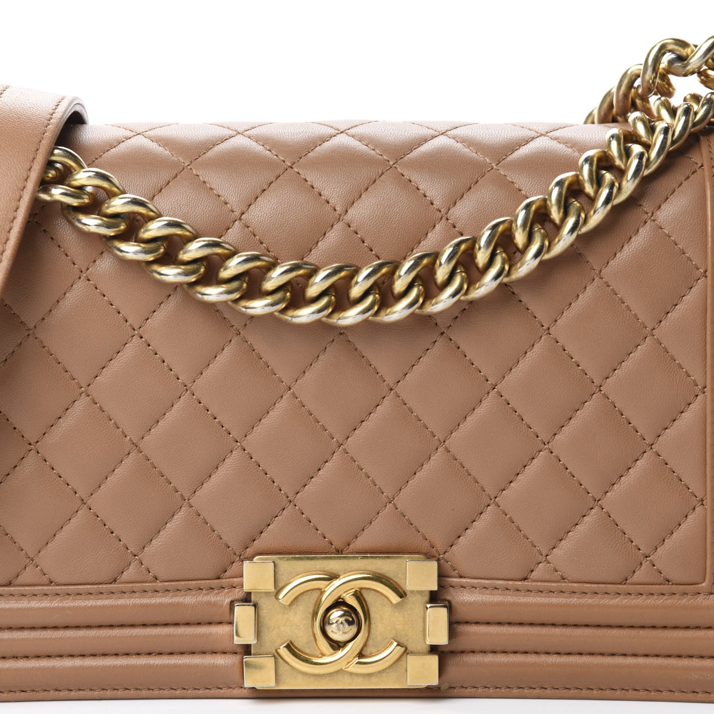 Lambskin Quilted Medium Boy Flap Beige