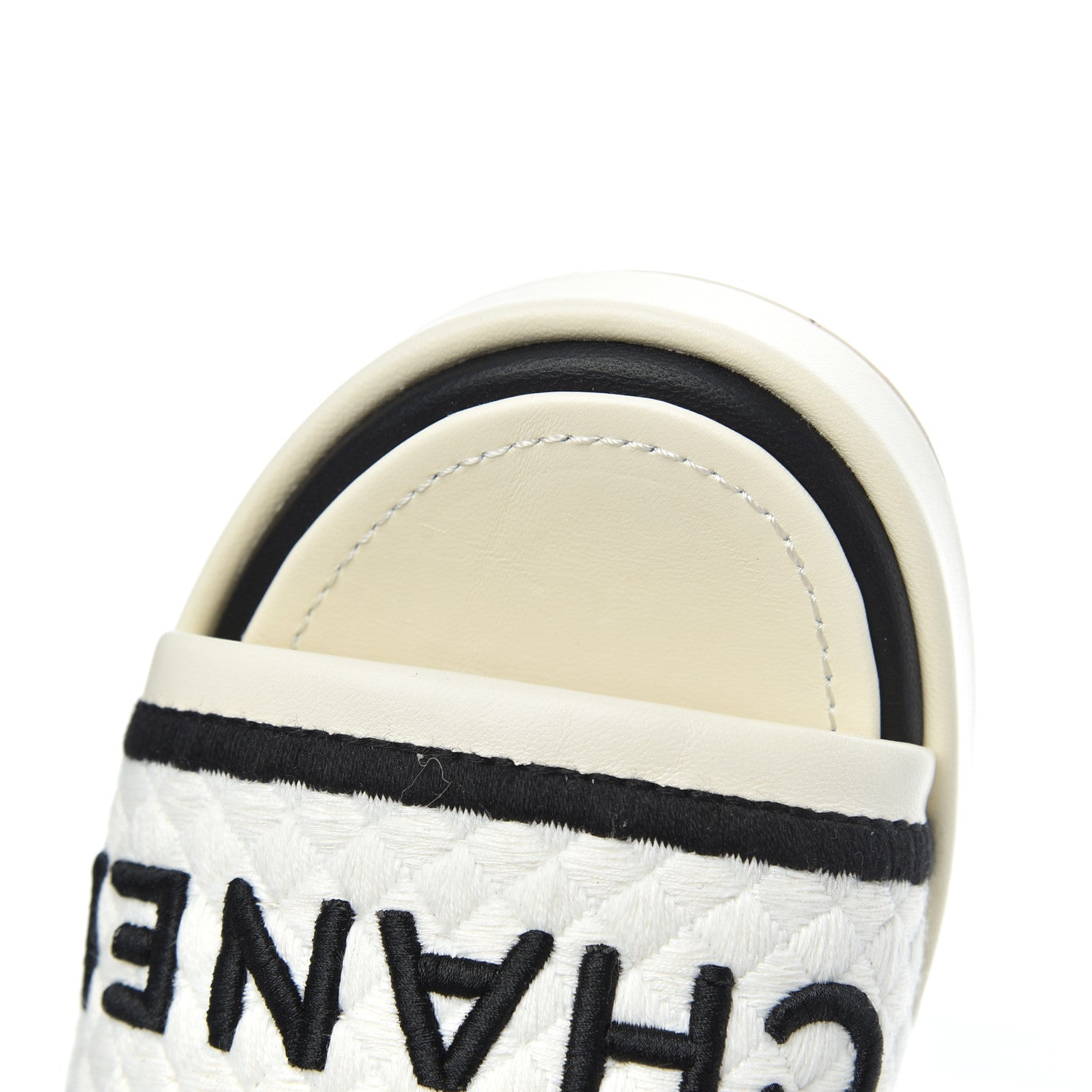 Chanel Lambskin Embroidered Logo Mules 37 Ivory Black 11 of 15