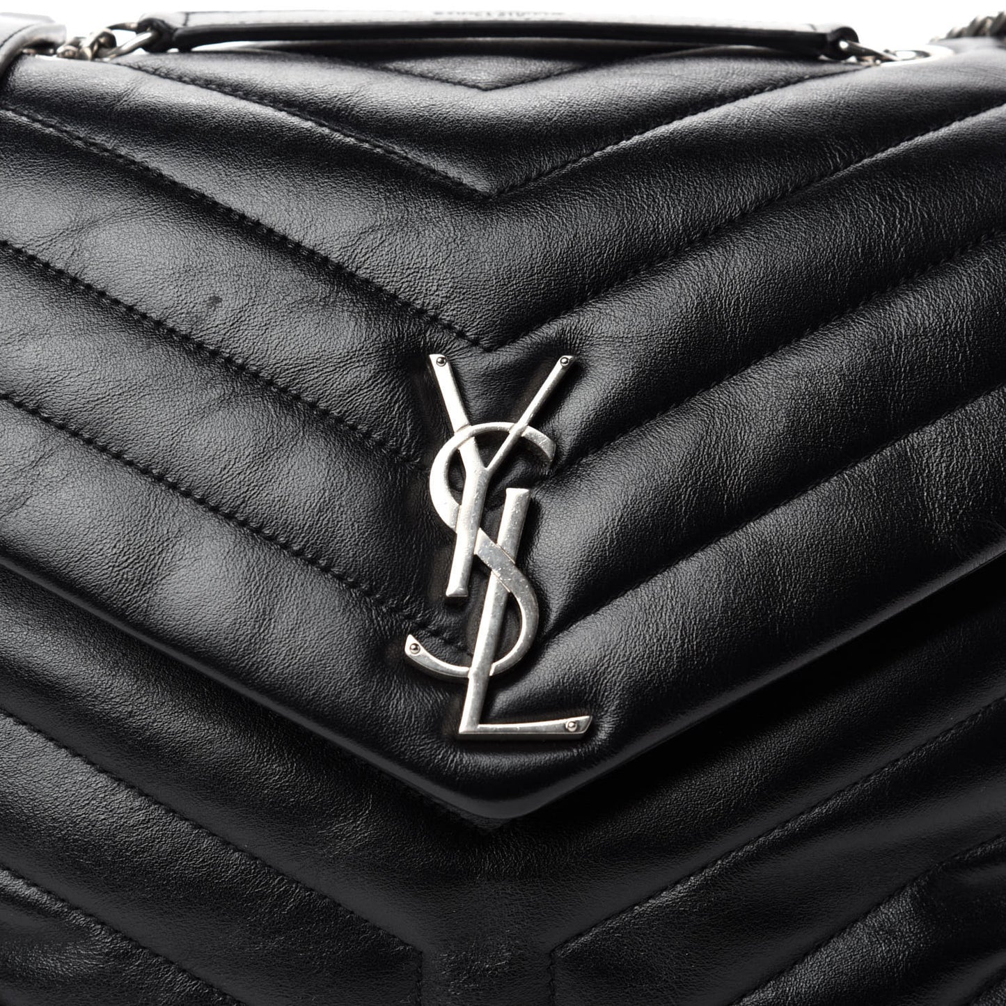 Calfskin Y Quilted Monogram Medium Loulou Chain Satchel Black
