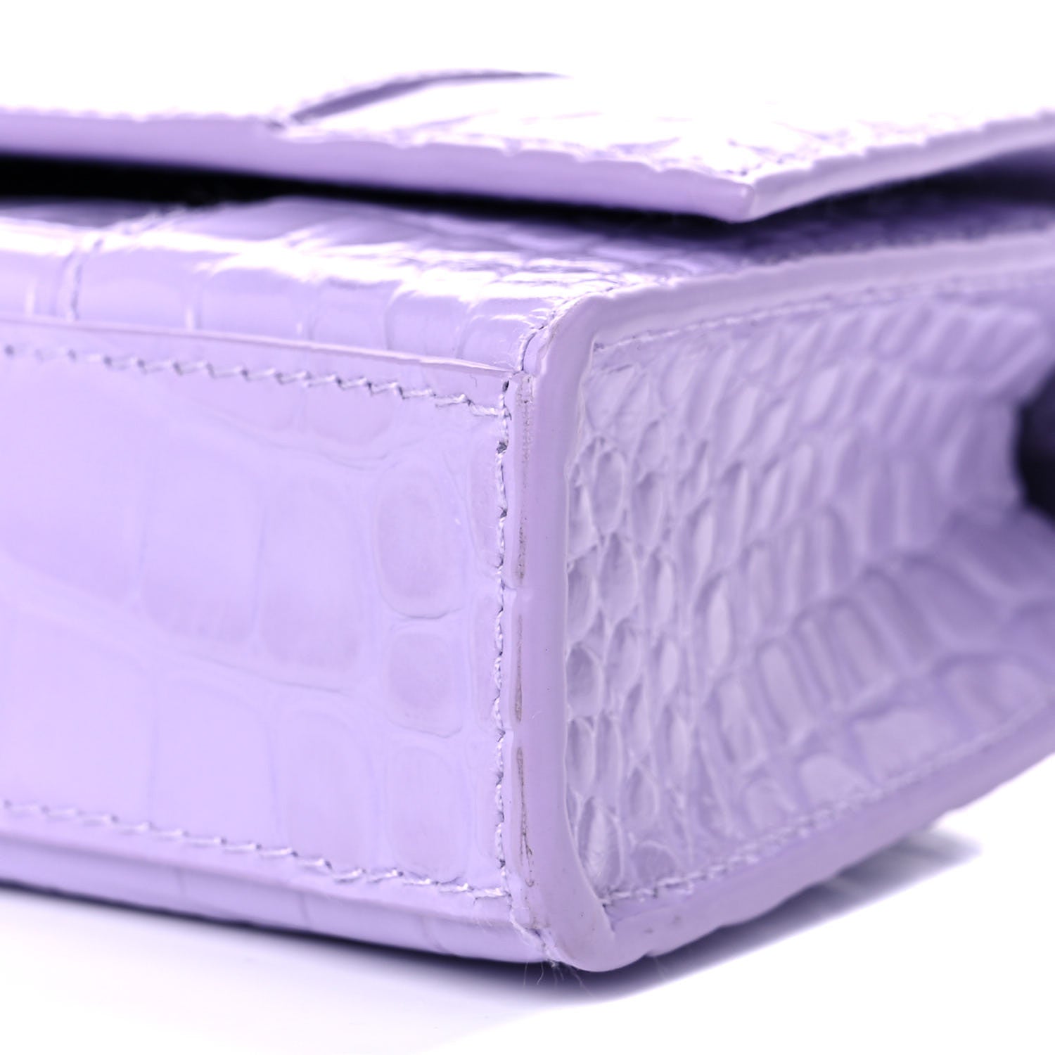 Balenciaga Shiny Calfskin Crocodile Embossed Hourglass Chain Bag Lilac 8 of 13