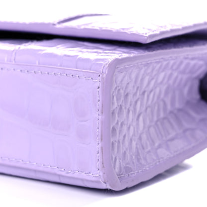 Balenciaga Shiny Calfskin Crocodile Embossed Hourglass Chain Bag Lilac 8 of 13