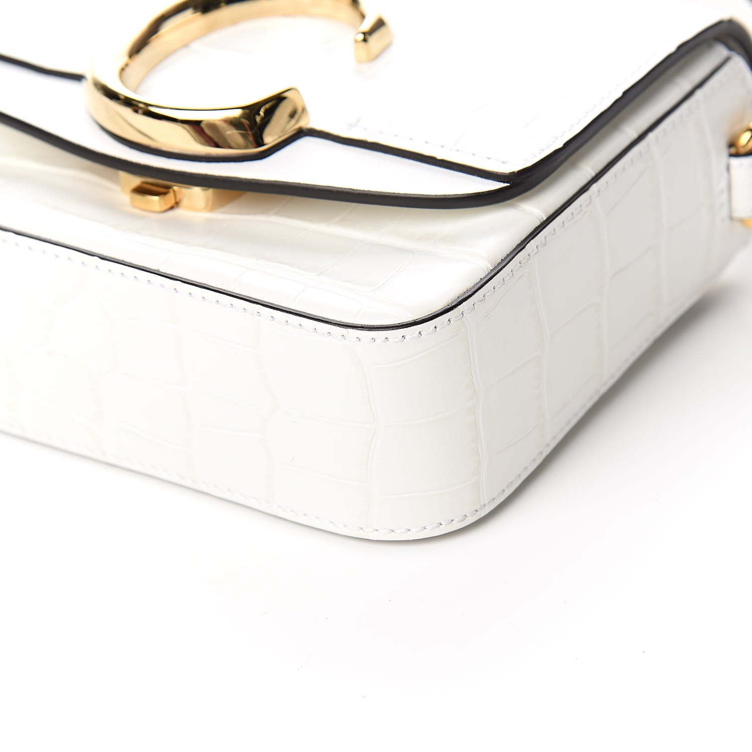 Chloe Calfskin Crocodile Embossed Mini C Double Carry Brilliant White 9 of 11