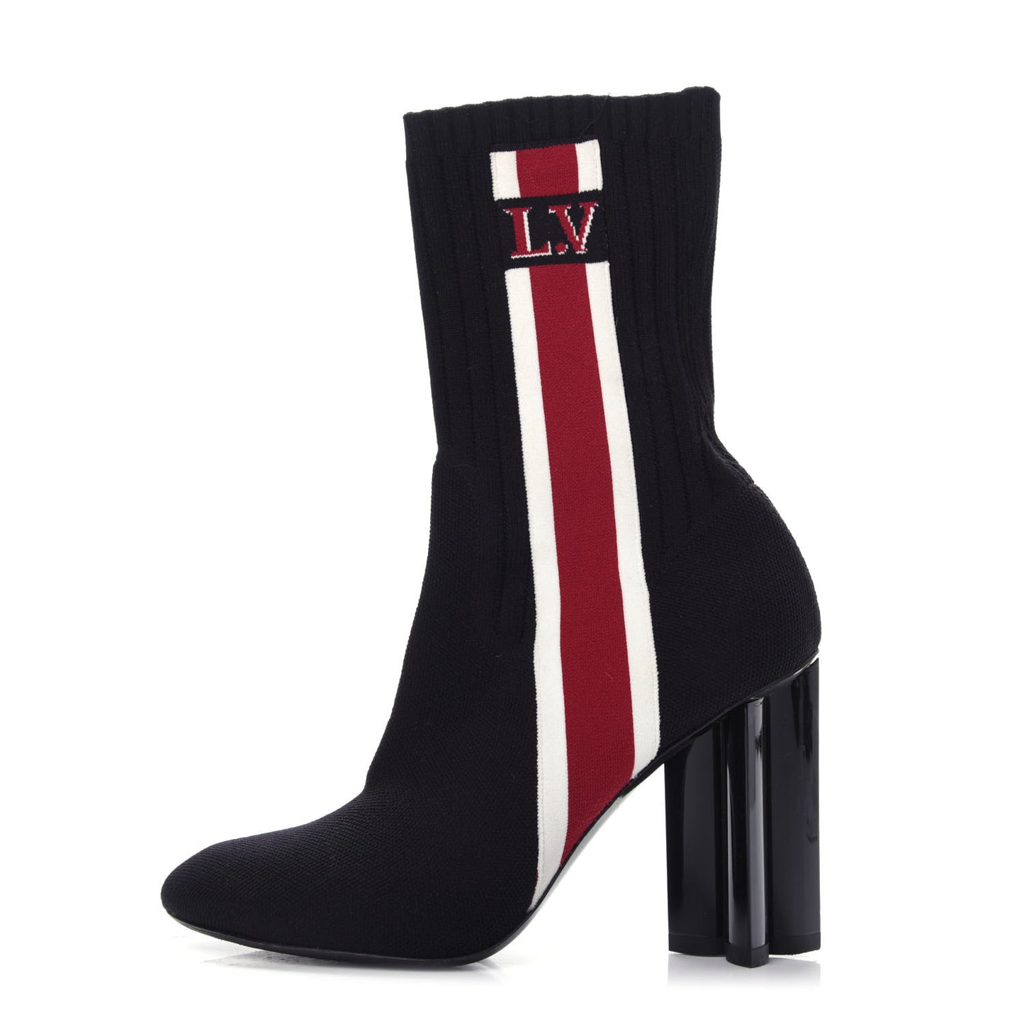 Stretch Fabric Silhouette Stripe Ankle Boots 37.5 Black