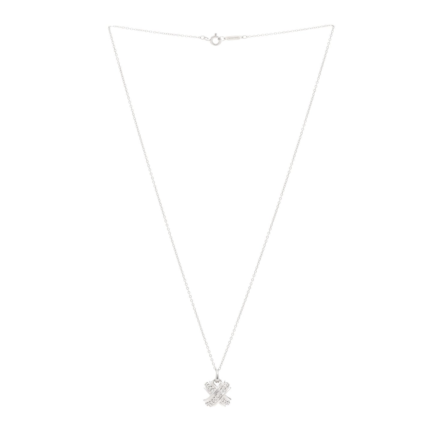 18K White Gold Diamond Signature X Pendant Necklace