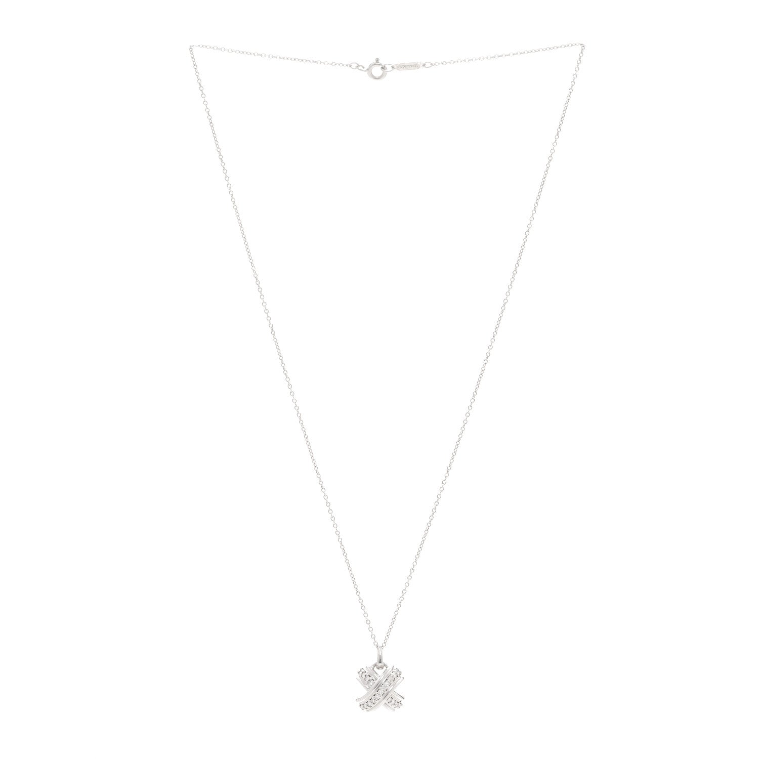 Tiffany 18K White Gold Diamond Signature X Pendant Necklace 3 of 5