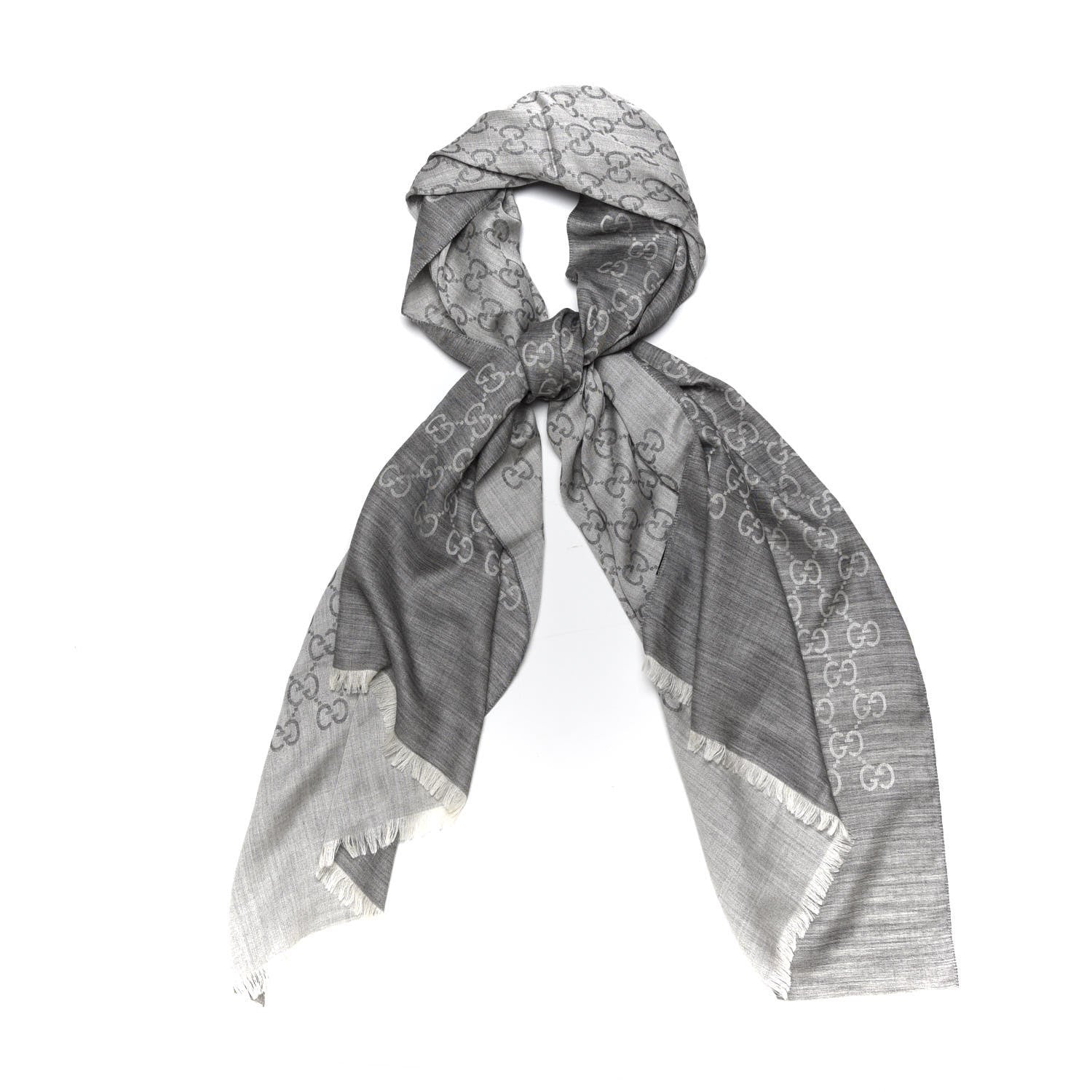 Gucci Wool Silk GG Monogram GGNat Scarf Lead 1 of 5