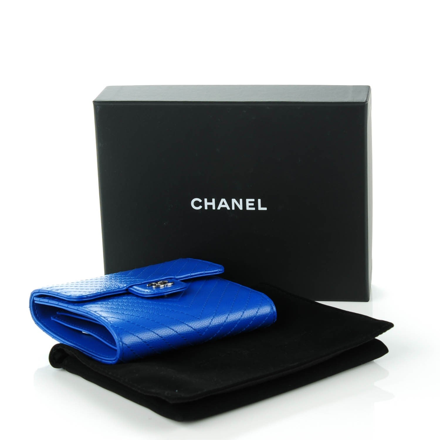 Chanel Caviar Chevron Quilted Compact Flap Wallet Bright Blue 4 of 7
