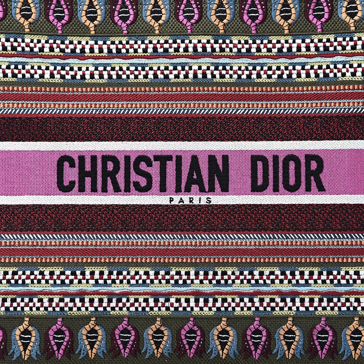 Christian Dior Canvas Embroidered Book Tote Olive Multicolor 11 of 11