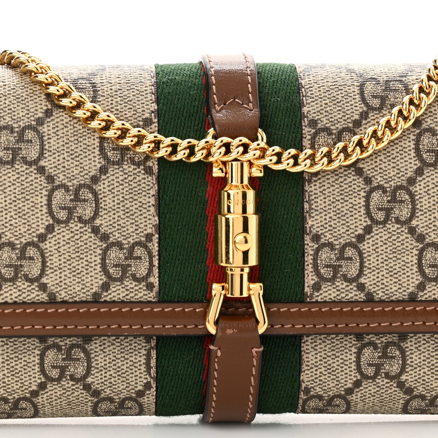 Gucci GG Supreme Monogram Azalea Calfskin Web Jackie 1961 Chain Wallet Beige Ebony Brown Sugar 8 of 10